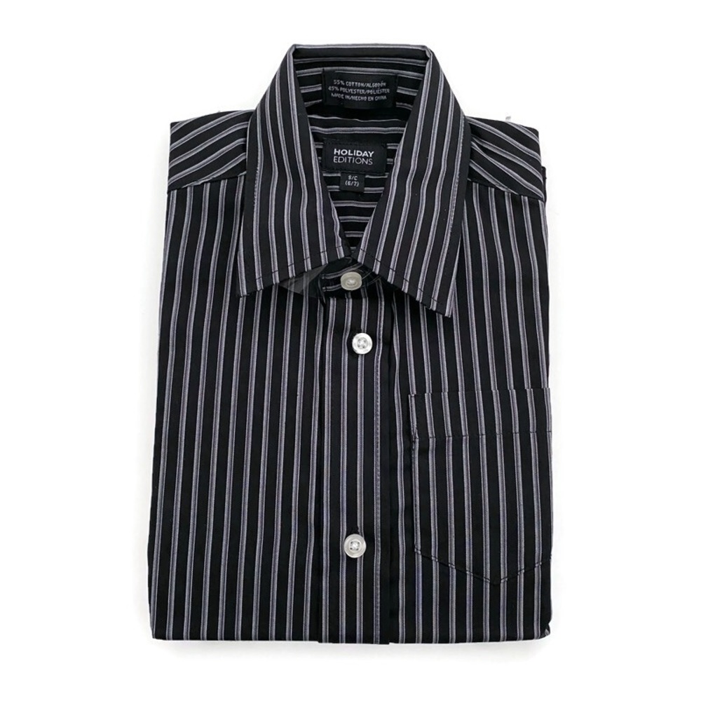 Holiday Editions (NEW) Long Sleeve Button Down Shirt Black w/ White Stripes S6/7
